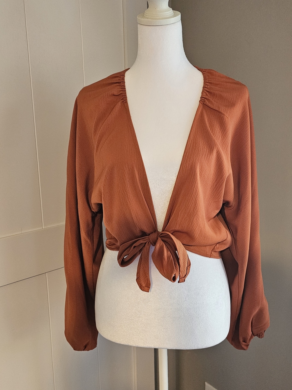 Lulu's Rust Tie-Front Blouse